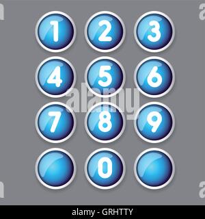 Blue button number set vector Stock Vector