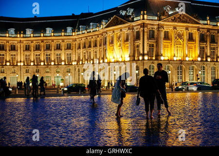 Place de la Bourse at night, Bordeaux, Gironde, Aquitaine, France, Europe Stock Photo