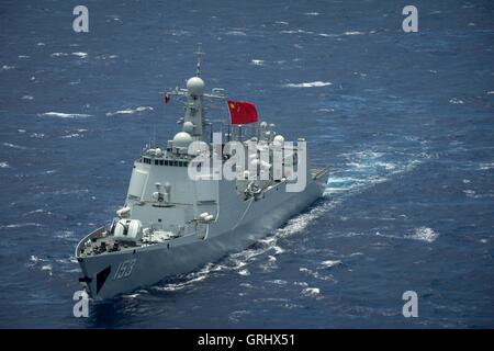Chinese Navy guided-missile destroyer Xian steams in close formation during Rim of the Pacific exercises July 28, 2016 in and around the Hawaiian Islands and Southern California. Stock Photo