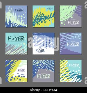 Collection of abstract postcards blue tones for your design. Hand-drawn vector illustration Stock Vector