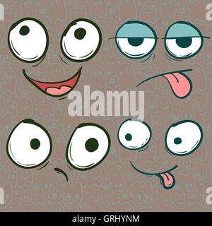 Flyers with Funny faces, cartoon-style on background. It can be used as invitation or card. Vector Stock Vector