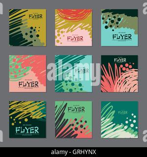 Set of dark colors, abstract cards for your design. Hand-drawn. Vector Stock Vector