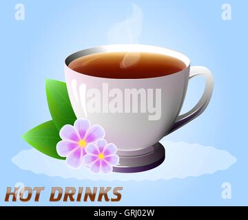 Cup of hot drink with flowers. Tea, coffee, etc. Vector Stock Vector