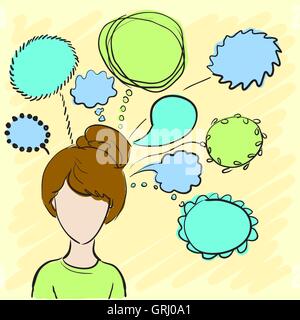 Silhouette of a beautiful girl with thoughts about everything. Vector Stock Vector