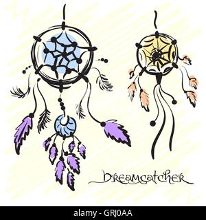 Dream catchers. Native american traditional symbol. Vintage hand drawn. Vector Stock Vector