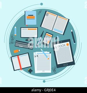 Set of books, e-book and stationery for your design. Vector Stock Vector