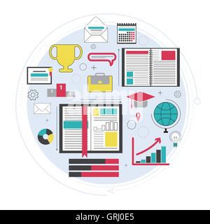 Distance education, online courses, brainstorm, knowledge growth, school university subjects. Success and ideas, learn process. Stock Vector