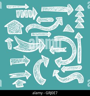 Hand-drawn arrow set in chalk rough grunge banner for web or infographic design. Vector Stock Vector