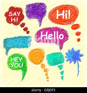 Set of bright speech bubbles hand-drawn on a light background. Vector Stock Vector