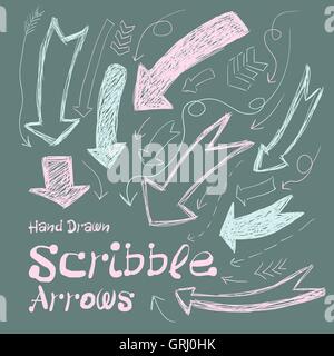 Collection of scribble arrows hand-drawn on a dark background. Vector Stock Vector