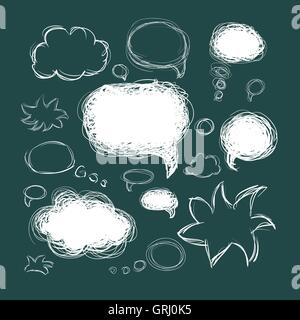 Set of scribble speech bubbles on a green background. Vector Stock Vector