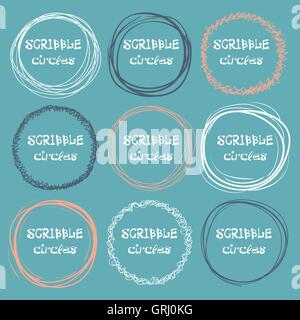 Collection of hand-drawn scribble circles on a dark background. Vector Stock Vector
