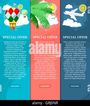 Colorful vertical banners on the theme of travel and vacation with place for your text. Flat style. Vector Stock Vector