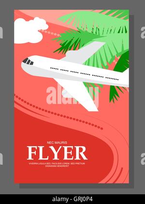 Flyer Sunny day. The plane takes passengers to the resort. With seagulls in the sky. Vector Stock Vector