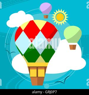 Flat design, Hot air balloon in the sky with cloud background. Vector Stock Vector