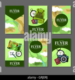 Collection of rectangular cards with maps and tourist facilities. Flat style. Vector Stock Vector