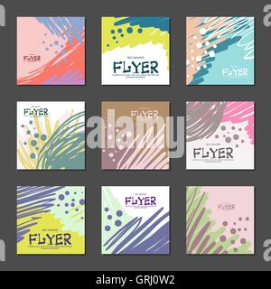 Collection of bright abstract cards for your design. Hand-drawn. Vector Stock Vector
