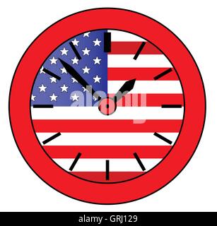 A typical clock face without numbers and a Stars and Stripes background Stock Vector