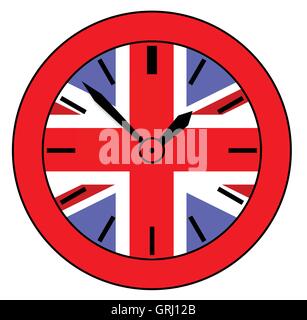 A typical clock face without numbers and a Union Jack flag background Stock Vector