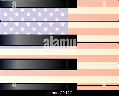 Black and white piano keys with a tint of age and imposed on an Old Glory flag Stock Vector