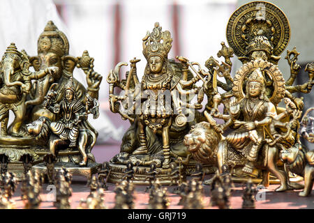 Bronze statues of Lord ganesha,Maatha Kaali and Durga Devi. Seen at Chamundi hill temple road, Mysore, Karnataka Stock Photo