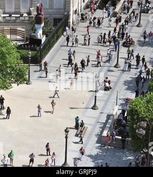 PARIS, FRANCE - MAY 7: Top view of the people crowd walking by Champs Elysees, Paris on May 7, 2011. Champs Elysees is the main Stock Photo