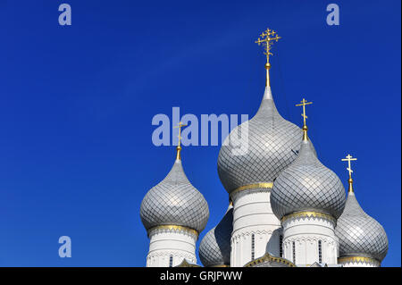 Domes of Rostov Kremlin, Golden ring, Russia Stock Photo