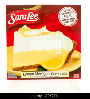 Winneconne, WI - 1 August 2016: Package of Sara lee lemon meringue creme pie on an isolated background. Stock Photo