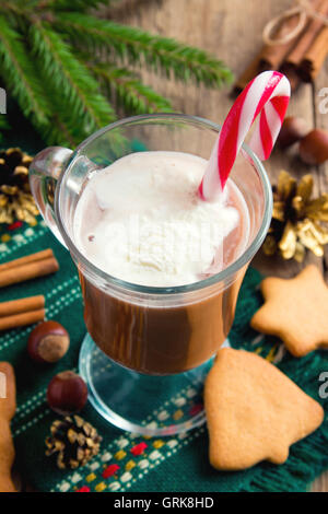 Homemade pepperment hot chocolate for Christmas and winter holidays Stock Photo
