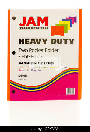 Winneconne, WI - 20 August 2016:  Package of Jam heavy duty two pocker folders in fashion colors on an isolated background. Stock Photo