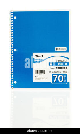 Winneconne, WI - 20 August 2016:  Mead spiral blue notebook on an isolated background. Stock Photo