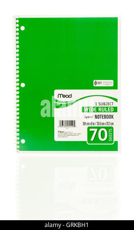 Winneconne, WI - 20 August 2016:  Mead spiral green notebook on an isolated background. Stock Photo