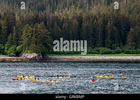 Kayaking in Icy Strait. Glacier Bay National Park adn Preserve. Chichagof Island. Juneau. Southeast Alaska. Today is the ultimat Stock Photo