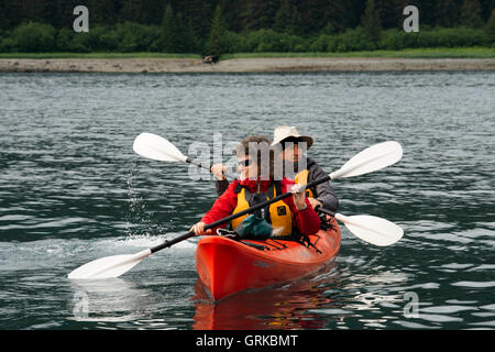 Kayaking in Icy Strait. Glacier Bay National Park adn Preserve. Chichagof Island. Juneau. Southeast Alaska. Today is the ultimat Stock Photo