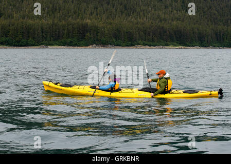 Kayaking in Icy Strait. Glacier Bay National Park adn Preserve. Chichagof Island. Juneau. Southeast Alaska. Today is the ultimat Stock Photo