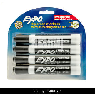 Winneconne, WI - 21 August 2016:  Package of Expo dry erase markers on an isolated background. Stock Photo