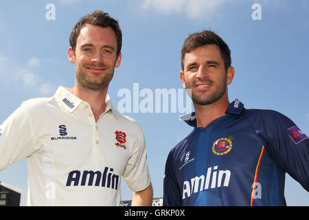 Essex Championship captain James Foster (L) and T20 Blast captain Ryan ten Doeschate - Essex CCC Press Day at the Essex County Ground, Chelmsford - 01/04/14 Stock Photo