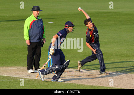Joe Ellis-Grewal in bowling action for the Essex League XI - Essex Eagles vs Shepherd Neame Essex League XI - Twenty 20 Cricket at the Essex County Ground, Chelmsford - 15/05/14 Stock Photo