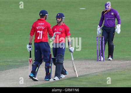 Tom Westley (L) and Ryan ten Doeschate of Essex enjoy a useful partnership for the 5th wicket - Yorkshire Vikings vs Essex Eagles - Royal London One-Day Cup at Scarborough CC, North Marine Road, Scarborough - 11/08/14 Stock Photo