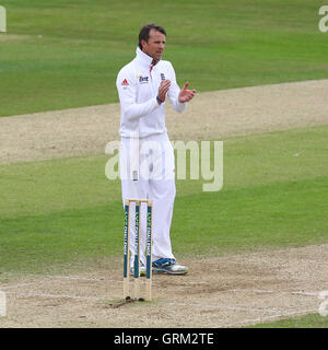 Graeme Swann of England celebrates the wicket of David Masters - Essex CCC vs England - LV Challenge Match at the Essex County Ground, Chelmsford - 03/07/13 Stock Photo