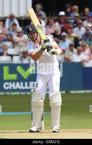 Kevin Pietersen hits four runs for England - Essex CCC vs England - LV Challenge Match at the Essex County Ground, Chelmsford - 30/06/13 Stock Photo