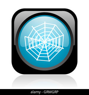 spider web black and blue square web glossy icon Stock Photo