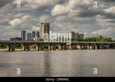 Skyline of Tulsa, Oklahoma with Arkansas river in the foreground Stock Photo