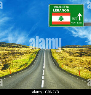 Lebanon road sign against clear blue sky Stock Photo