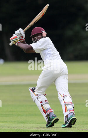 Jamal Francis in batting action for Gidea Park - Gidea Park & Romford CC vs Horndon-on-the-Hill CC - Essex Cricket League at Gallows Corner - 30/08/14 Stock Photo