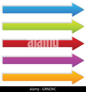 Straight 3d arrows in several colors. Arrow shapes. Stock Vector