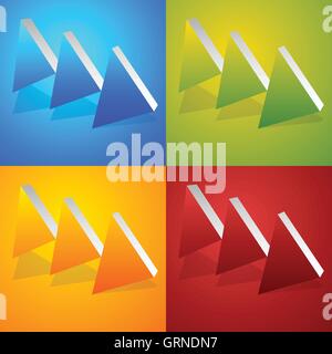 Triple, 3 arrows in more colors. Locate, fast forward, fastness concepts. Colorful arrow shapes, arrow elements. Stock Vector