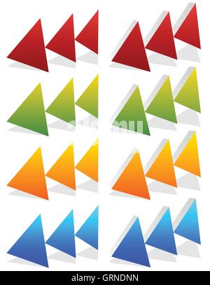 Triple, 3 arrows in more colors. Locate, fast forward, fastness concepts. Colorful arrow shapes, arrow elements. Stock Vector