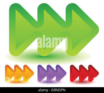 Triple, 3 arrows in more colors. Locate, fast forward, fastness concepts. Colorful arrow shapes, arrow elements. Stock Vector
