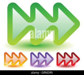 Triple, 3 arrows in more colors. Locate, fast forward, fastness concepts. Colorful arrow shapes, arrow elements. Stock Vector